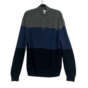 Dockers Quarter Zip Sweater Mens Blue Grey Colorblock Size Large